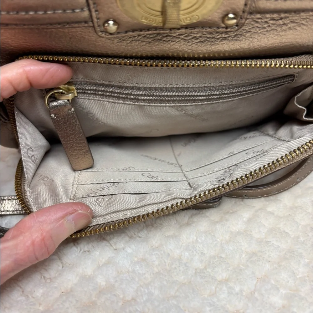 Calvin Klein Gold Metallic Faux Leather Crossbody Purse